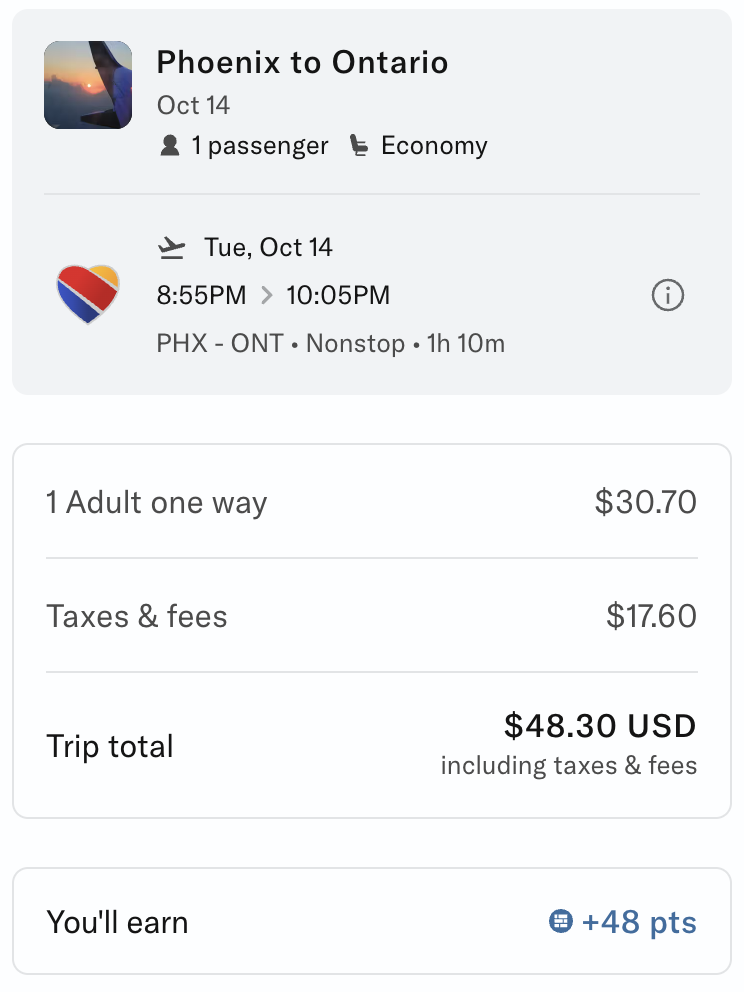 Bilt booking page - flights